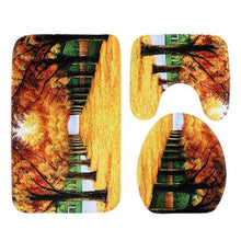 Load image into Gallery viewer, 3Pcs/set Anti Slip 3D Plants Print Bath Mat Set Toilet Cover U Shape Floor Rugs for Bathroom Toilet Mat Home Decoration