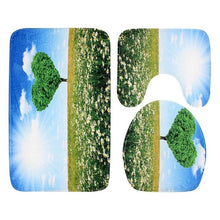 Load image into Gallery viewer, 3Pcs/set Anti Slip 3D Plants Print Bath Mat Set Toilet Cover U Shape Floor Rugs for Bathroom Toilet Mat Home Decoration
